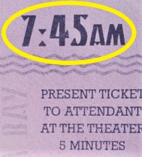 ハナウマ湾入園のチケット 上映時間を黄色でマークした写真