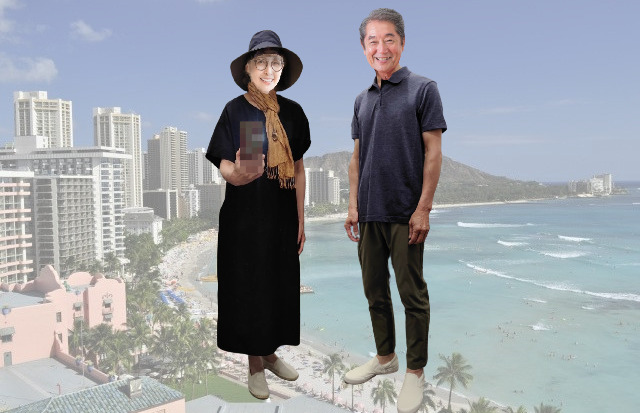 60代のシニア夫婦がハワイ旅行に行く時、観光・街歩きで現地ハワイで浮かない服装のユニクロコーディネート例③
